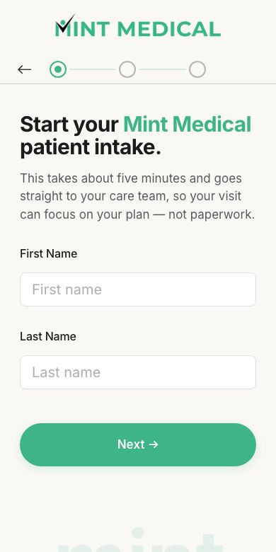 Mint Medical online eligibility quiz on a phone